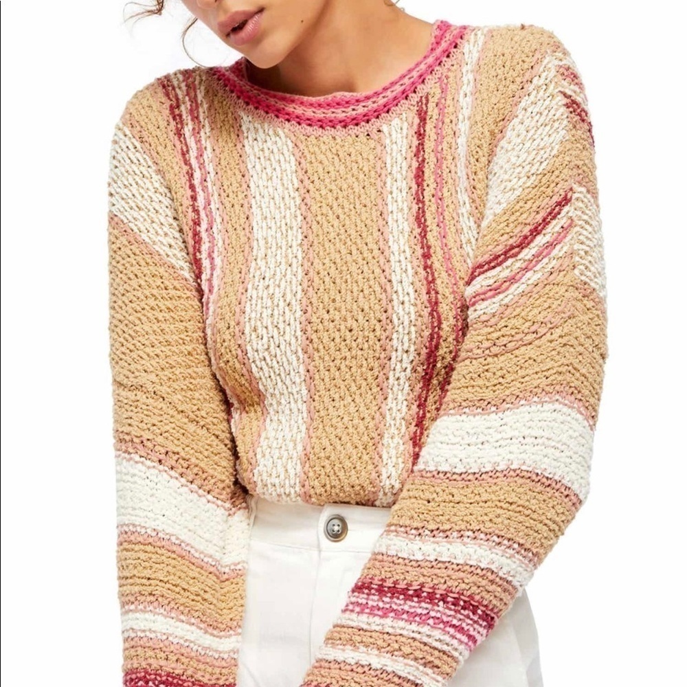 Free People Show Me Love Striped Long Sleeve Pullover Sweater Size Xs Women